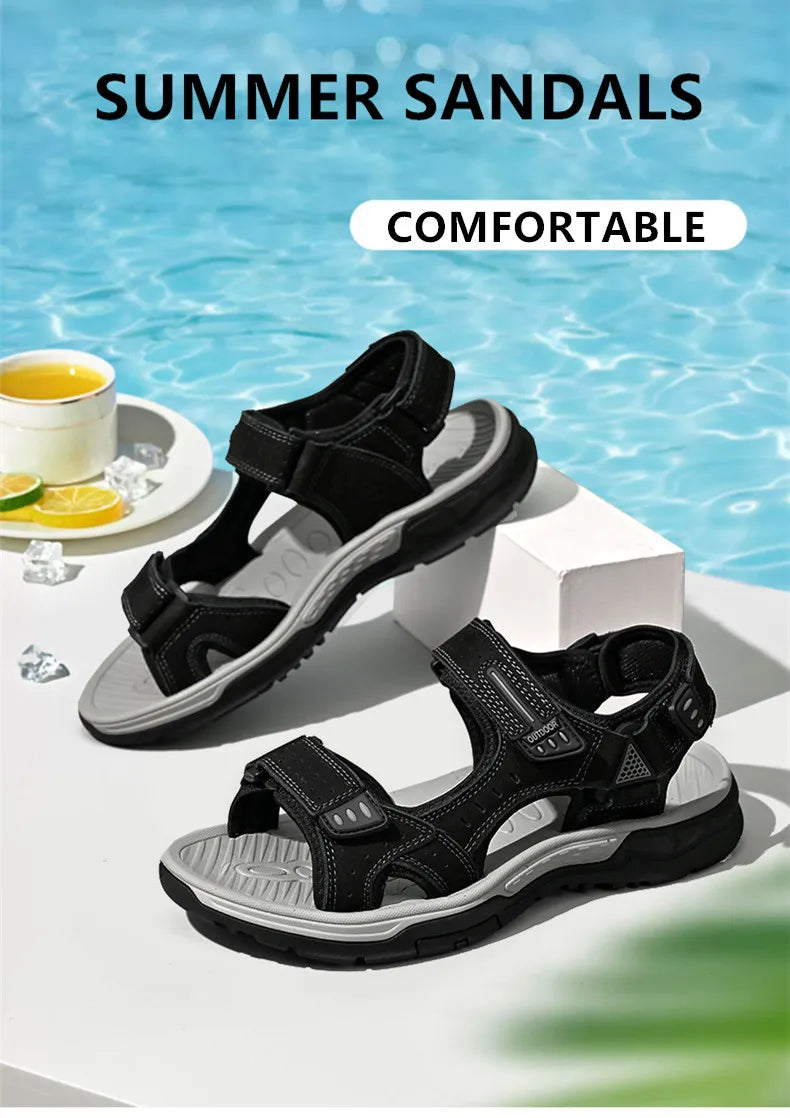 New Men's Sandals Soft Genuine Leather Sandals Shoes Men Large Size Outdoor Summer Shoes Comfort Beach Sandals Roman Men Shoes