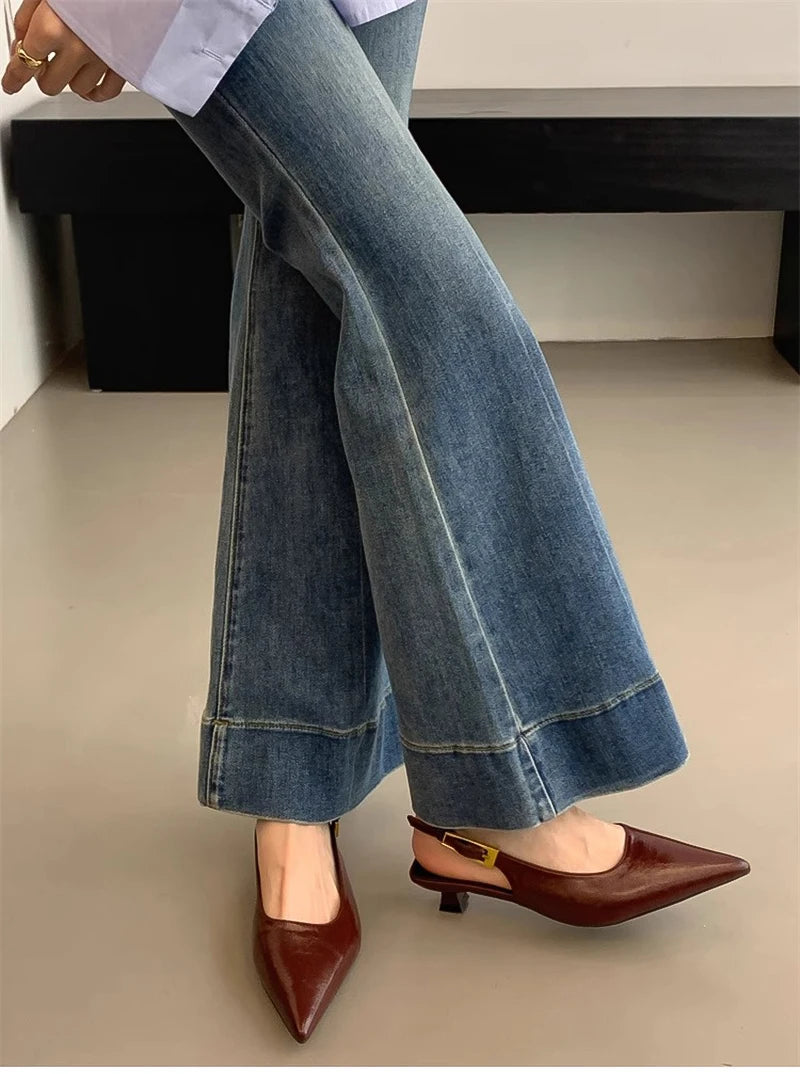 Summer Pointed Toe Women Sandals Fashion Singbacks Mules Shoes Ladies Elegant Low Heel Stripper Party Sandalias