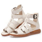 2024 New Women's Tennis Boots Flat Bottom Low Heel Hollow Cool Boots Summer Open Toe Genuine Leather Sandals Flat Shoes