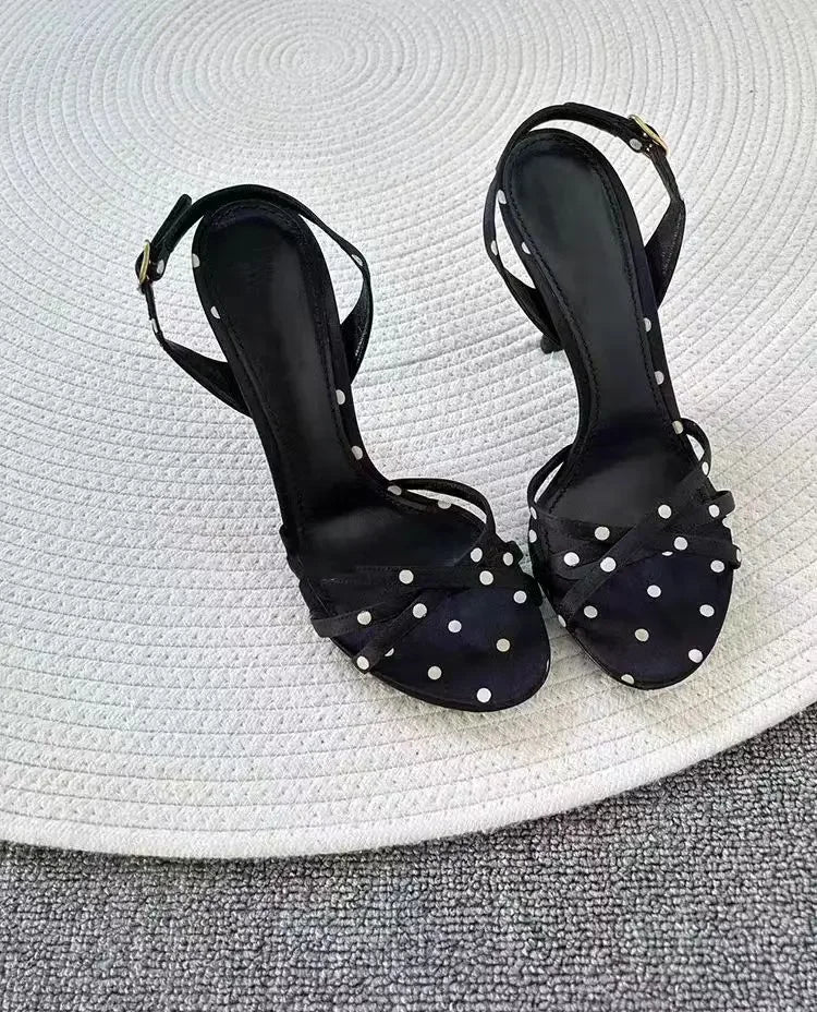 2025 new Polka dot black and white with a group of high heels with sandals women's high heels go out light sexy women's shoes