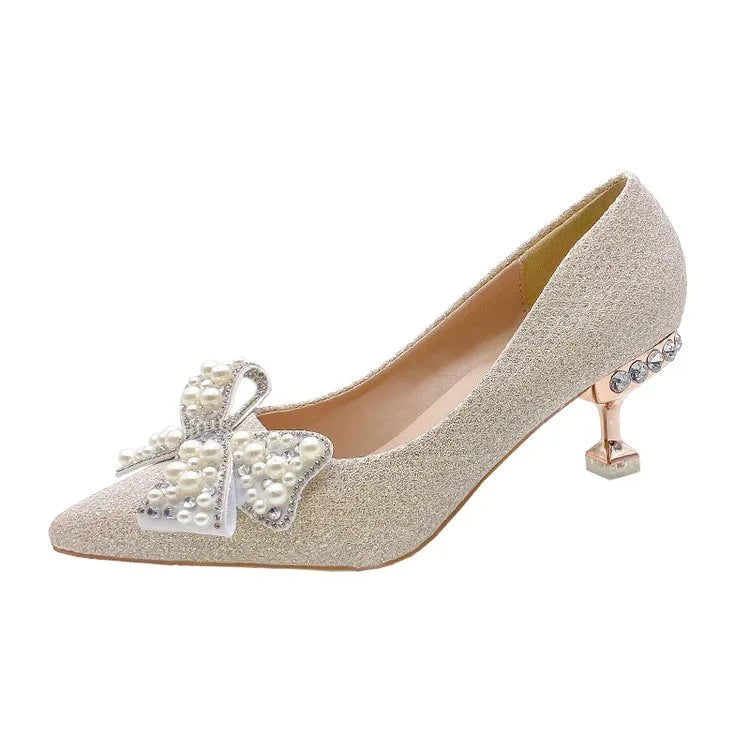 Pumps with Bow on Heeled Wedding Bride Shoe High Heels Shoes for Women Pointed Toe Woman PumpsLoafers Stilito Beau Today Lastest