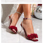 Summer 2025 Women's Fairy Tale Toe-Open Crystal Rhinestone High Heel Sandals Rubber Sole Square Toe Bridal Shoes