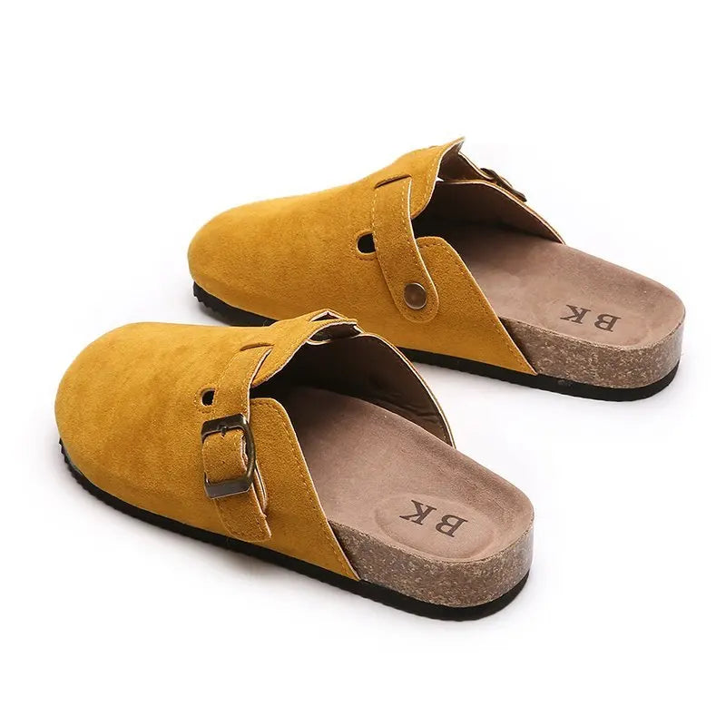 2023 New Concise Retro Outside Flat with Women's Slippers Mules Modern Sandals Buckle Shoes Strap Autumn Winter