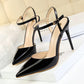 86-1 Style Simple Slim Ultra High Heel Shallow Painted Leather Sexy Nightclub Slimming One-word Strap Women Cool Shoes