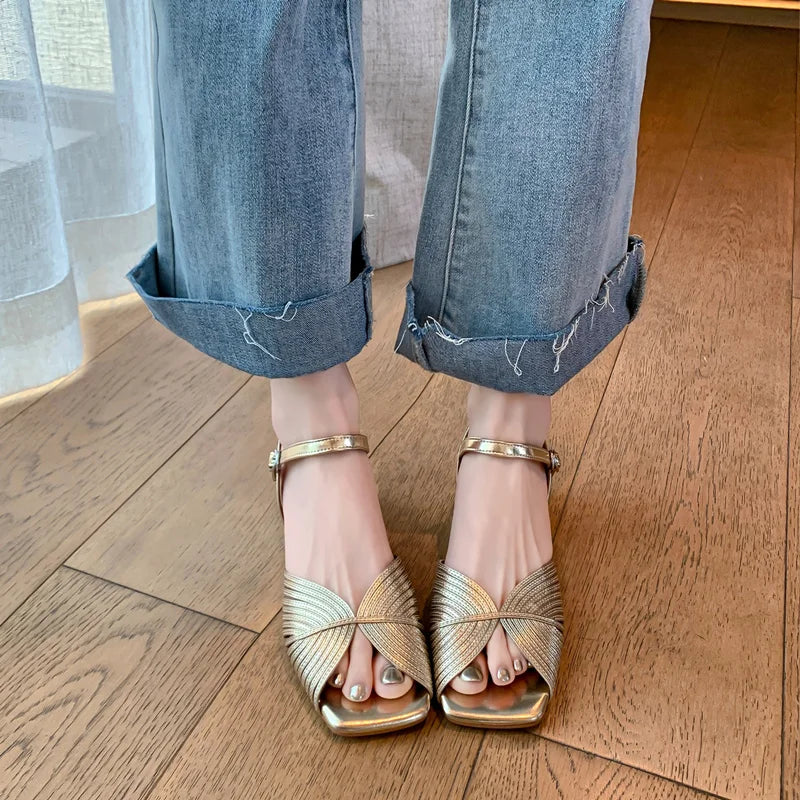 FEDONAS Summer Mixed Colors Women Sandals Ankle Strap Elegant Shoes Woman Genuine Leather Thick Heels Fashion Party Office Lady