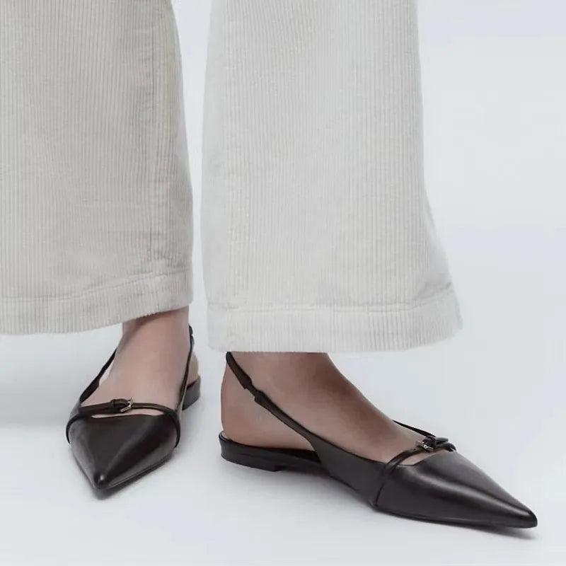 New Bling Women Sandal Fashion Pointed Toe Shallow Slip on Ladies Elegant Slingback Shoes Med Heel Flat Shoes Luxury Brand