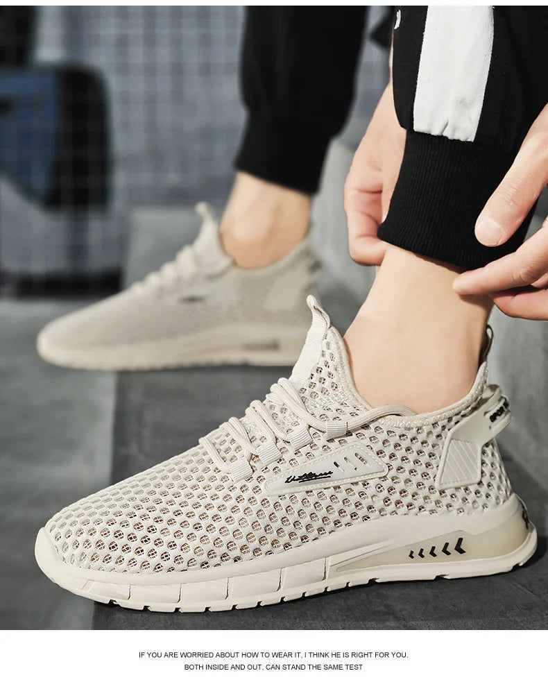 Men's Shoes Summer Hollow Mesh Breathable Shoes Men Casual Sports Running Sneakers Fashion Comfortable Mens Beach Shoes