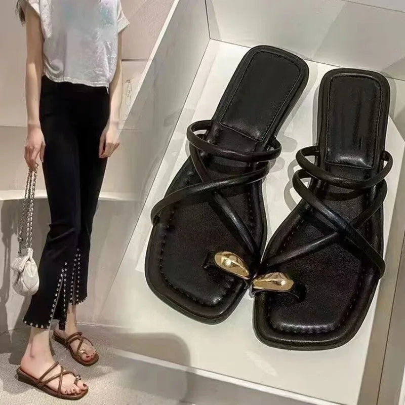 Women Slipper Woman Summer Flat Heel Roman Shoes Low Heels Sandals Footwear 2024 Women's Gladiator Open Toe Beach Ladies
