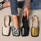 Leather Toe Cap Sandals for Women 2024 New Flat Bottomed Square Toe Single Shoes, Retro Exterior Wear, Anti Slip Beach Slippers