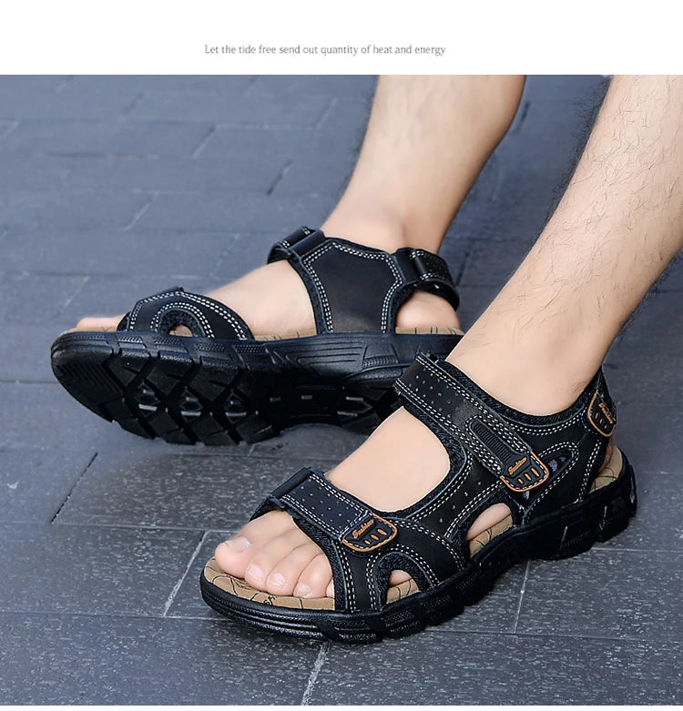 Summer Men's Leather Sandals Outdoor Resort Beach Shoes Soft Rubber Lightweight Hiking Shoes Anti-slip Wear-resistant Flip Flops