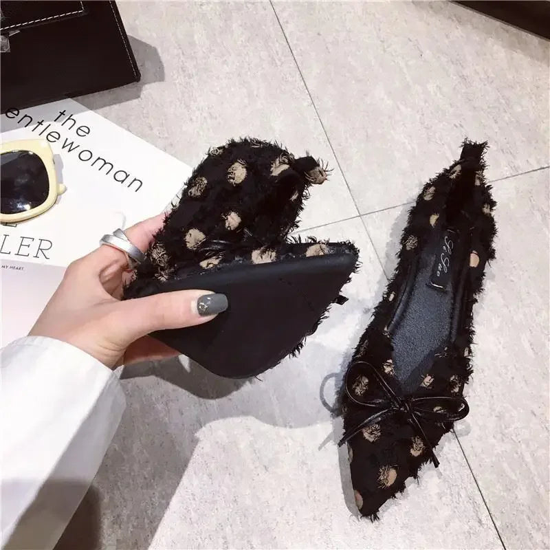Pointed Toe Woman Flats White with Bow Shoes for Women