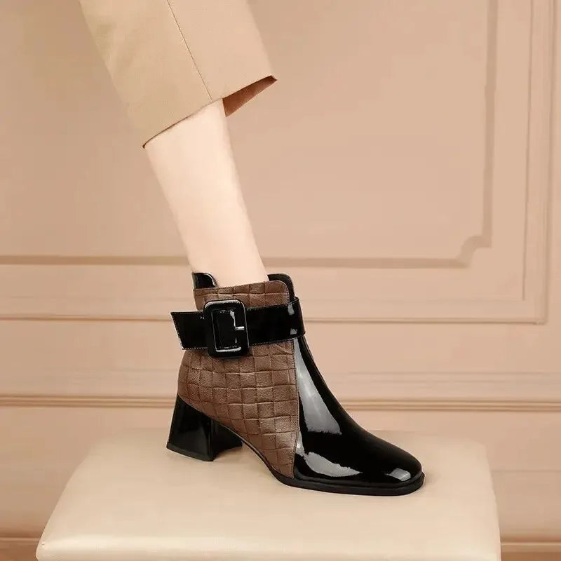 2024 High Quality Ladies Shoes Side Zipper Women's Boots Fashion Color Matching Modern Boots Women New Belt Buckle Ankle Boots