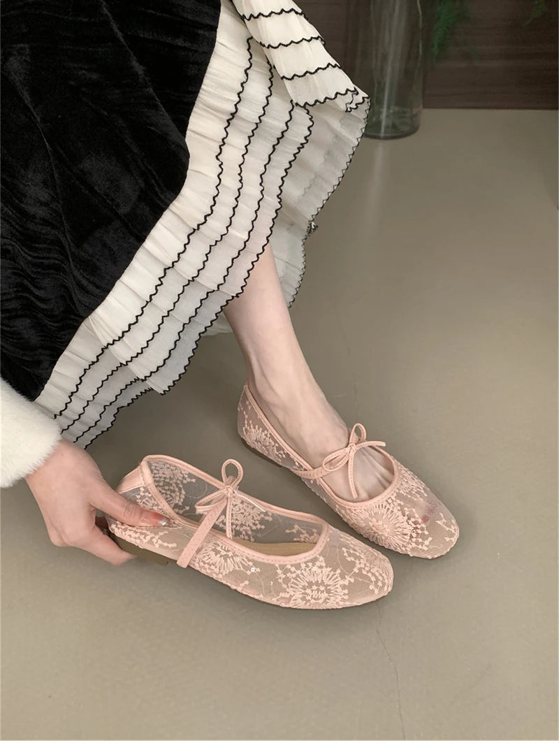 2025 Spring Lace Women Mary Jane Shoes Fashion Slip On Comfort Street Style Soft Sole Female Dress Flats Shoes