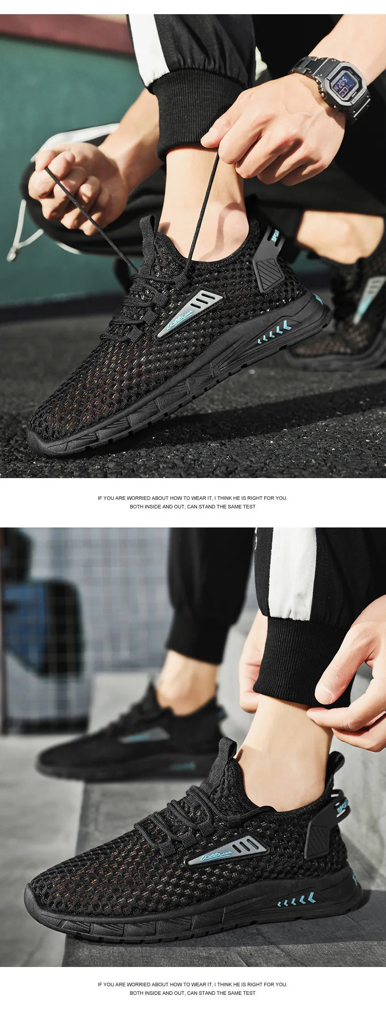 Men's Shoes Summer Hollow Mesh Breathable Shoes Men Casual Sports Running Sneakers Fashion Comfortable Mens Beach Shoes