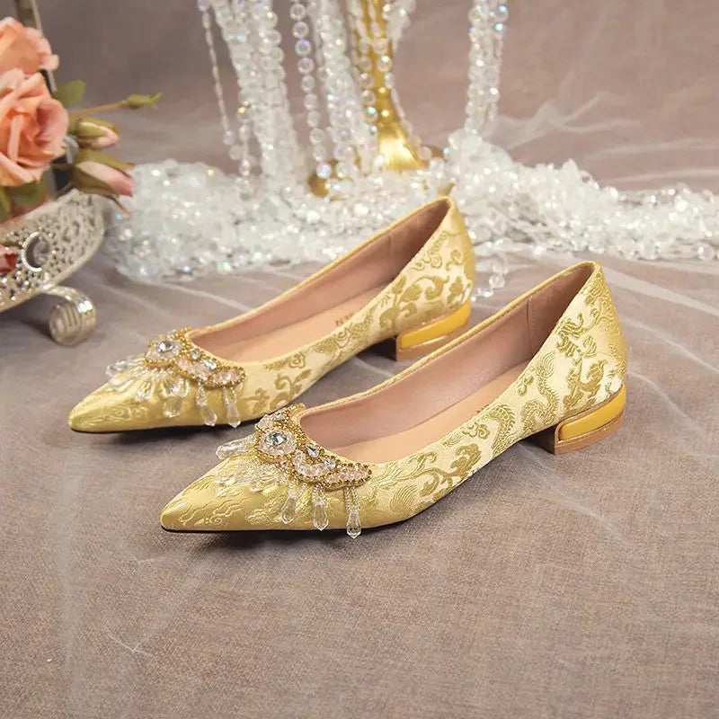Pointed Toe with Crystals Rhinestone Wedding Bride Shoe Formal Woman Pumps Shoes for Women Diamond Medium Heels Casual Vacation
