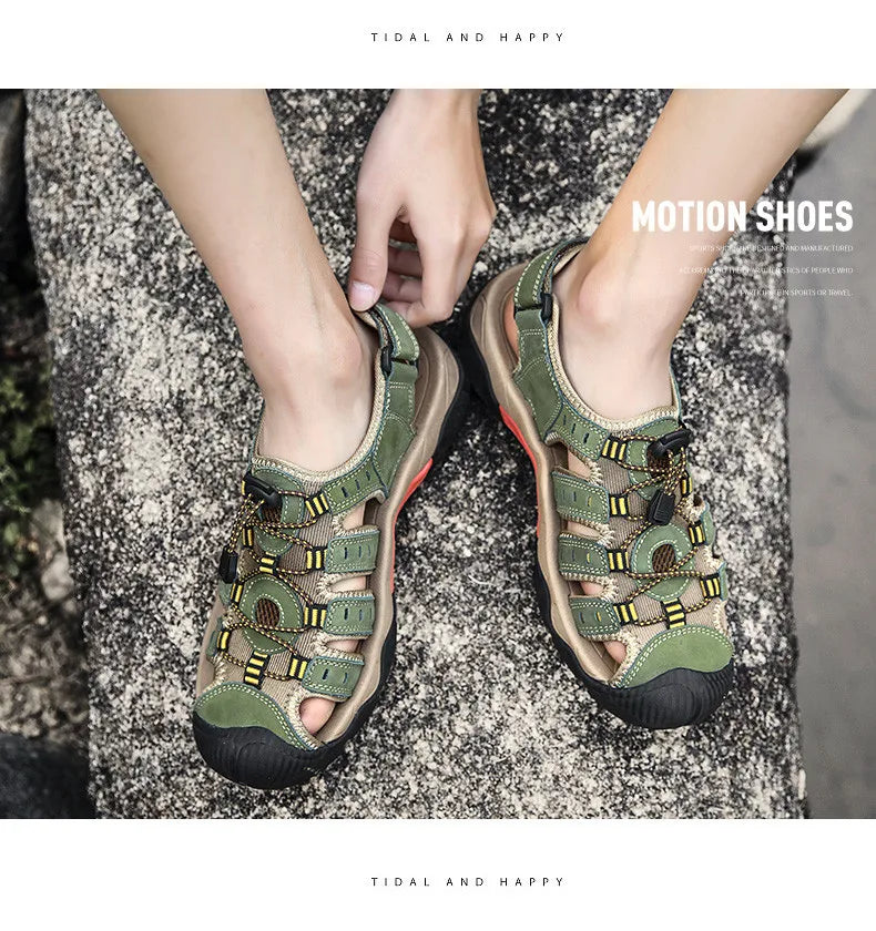 New Men's Sandals Soft Genuine Leather Sandals Shoes Men Large Size Outdoor Summer Shoes Comfort Beach Sandals Roman Men Shoes