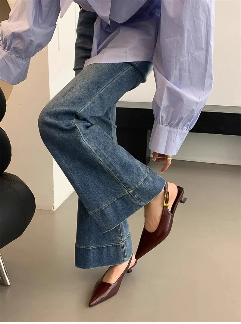 Summer Pointed Toe Women Sandals Fashion Singbacks Mules Shoes Ladies Elegant Low Heel Stripper Party Sandalias