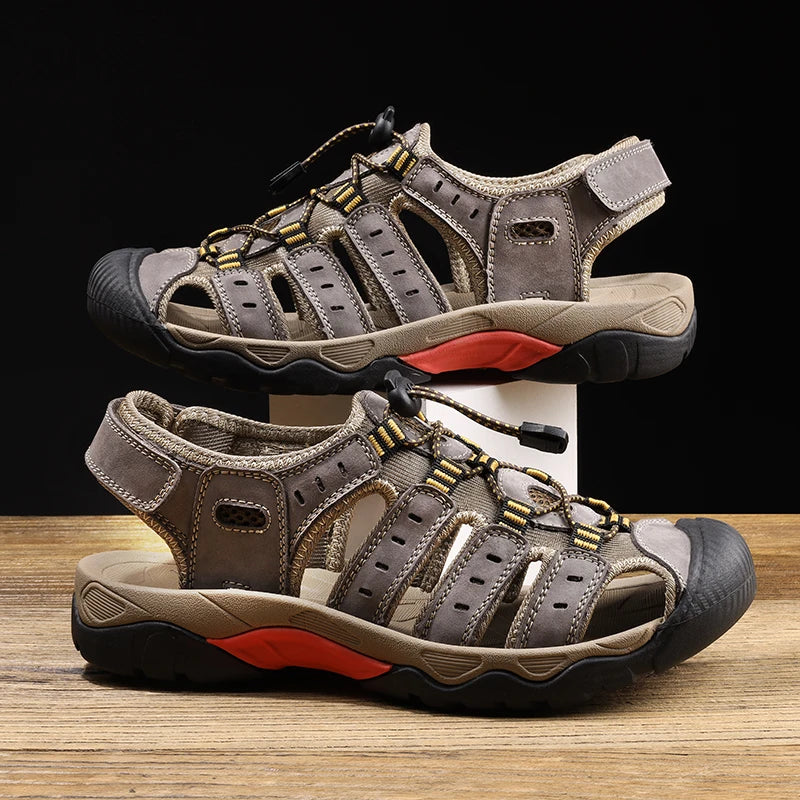 New Men's Sandals Soft Genuine Leather Sandals Shoes Men Large Size Outdoor Summer Shoes Comfort Beach Sandals Roman Men Shoes