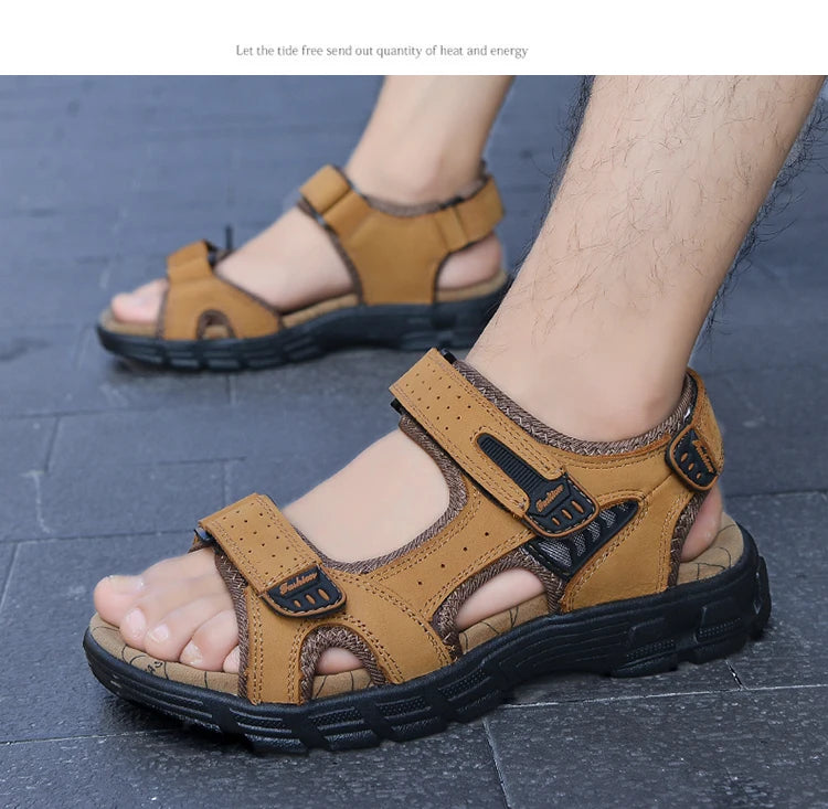 Summer Men's Leather Sandals Outdoor Resort Beach Shoes Soft Rubber Lightweight Hiking Shoes Anti-slip Wear-resistant Flip Flops