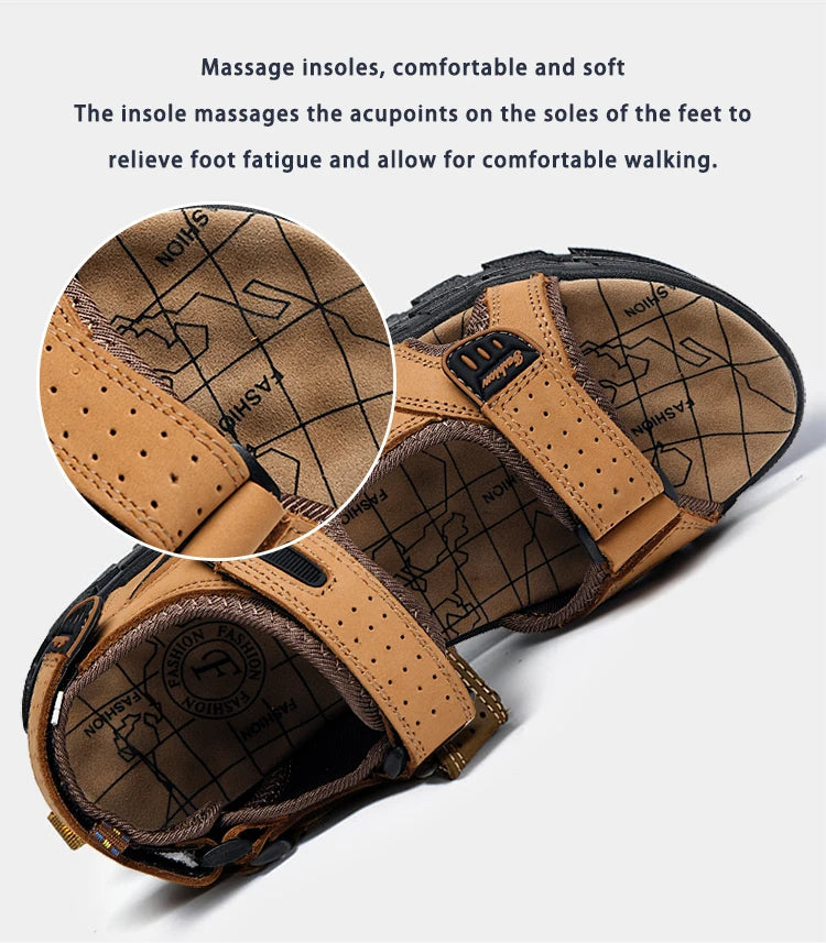 Summer Men's Leather Sandals Outdoor Resort Beach Shoes Soft Rubber Lightweight Hiking Shoes Anti-slip Wear-resistant Flip Flops