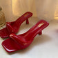 Black Red High Heel Sandals Women Open Toe Slingback Sandals Female Pumps Square Toe Summer Simple Designer Heeled Sandals