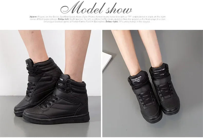 Designer Woman Breathable High Top Black White Boots Women Casual Sport Shoes Platform Hidden Increasing Sneakers Leather Shoe