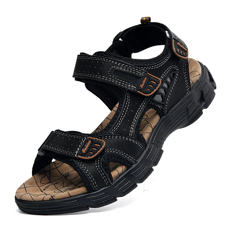 Summer Men's Leather Sandals Outdoor Resort Beach Shoes Soft Rubber Lightweight Hiking Shoes Anti-slip Wear-resistant Flip Flops