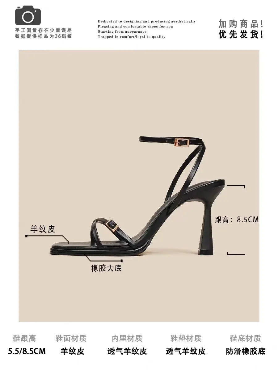 2025 designer women's new fashion letter high heels black super high heels stilettos lace-up sandals for women