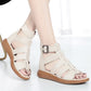 2024 New Women's Tennis Boots Flat Bottom Low Heel Hollow Cool Boots Summer Open Toe Genuine Leather Sandals Flat Shoes