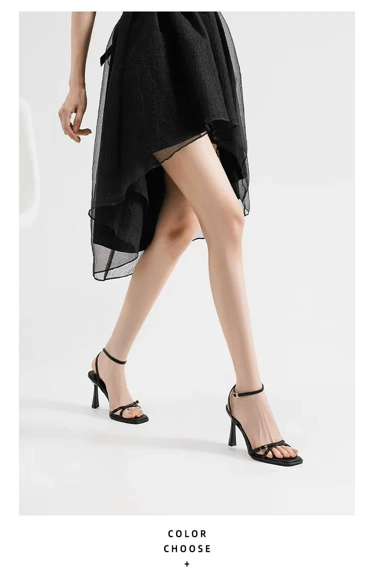 2025 designer women's new fashion letter high heels black super high heels stilettos lace-up sandals for women