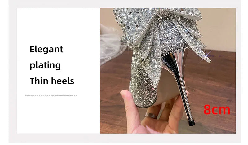 Bling Sequins Wedding Shoes for Women Bride 2025 Elegant Pointed Toe Thin Heels Pumps Woman Silver Crystal High Heels for Ladies