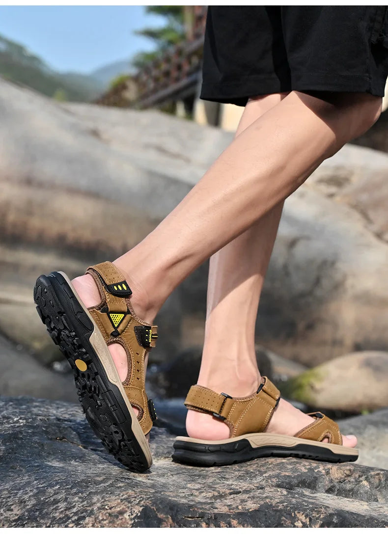 New Men's Sandals Soft Genuine Leather Sandals Shoes Men Large Size Outdoor Summer Shoes Comfort Beach Sandals Roman Men Shoes