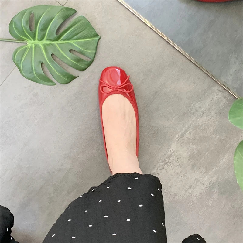 Women Flat Heel Outdoor Casual Mary Jane Red New  Flat Shoes Fashion Shallow Slip On Ladies Elegant Ballerinas Soft Shoes
