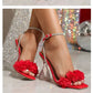 Summer 2025 Women's Fairy Tale Toe-Open Crystal Rhinestone High Heel Sandals Rubber Sole Square Toe Bridal Shoes