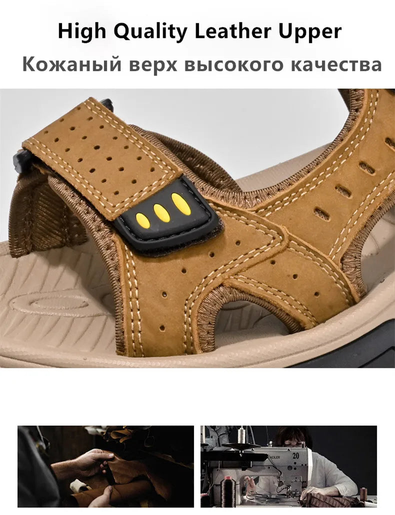 New Men's Sandals Soft Genuine Leather Sandals Shoes Men Large Size Outdoor Summer Shoes Comfort Beach Sandals Roman Men Shoes