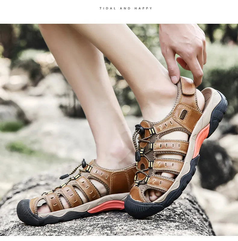 New Men's Sandals Soft Genuine Leather Sandals Shoes Men Large Size Outdoor Summer Shoes Comfort Beach Sandals Roman Men Shoes