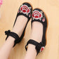 Chinese Style Women Canvas Hidden Platform Shoes Flower Embroidered Vintage Ladies Casual Ankle Strap Shoes kjm89