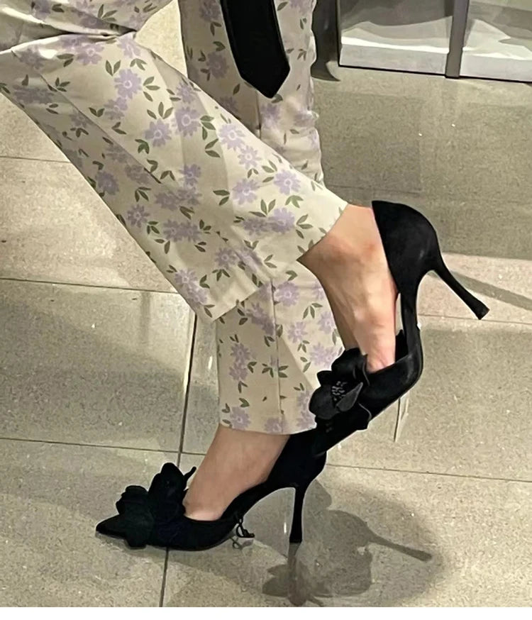 Ladies Solid Red Flowers Lace Up Unique Sexy Sandals Cross Tied Stiletto Heel Party 2023 New Arrival Summer Woman Shoes
