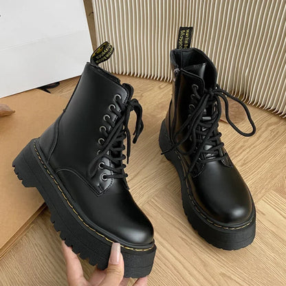 Women Boots Motorcycle Shoes Woman Leather Chelsea Ladie Classic Punk Female Goth Shoes High Platform Boots Women Botas Mujer