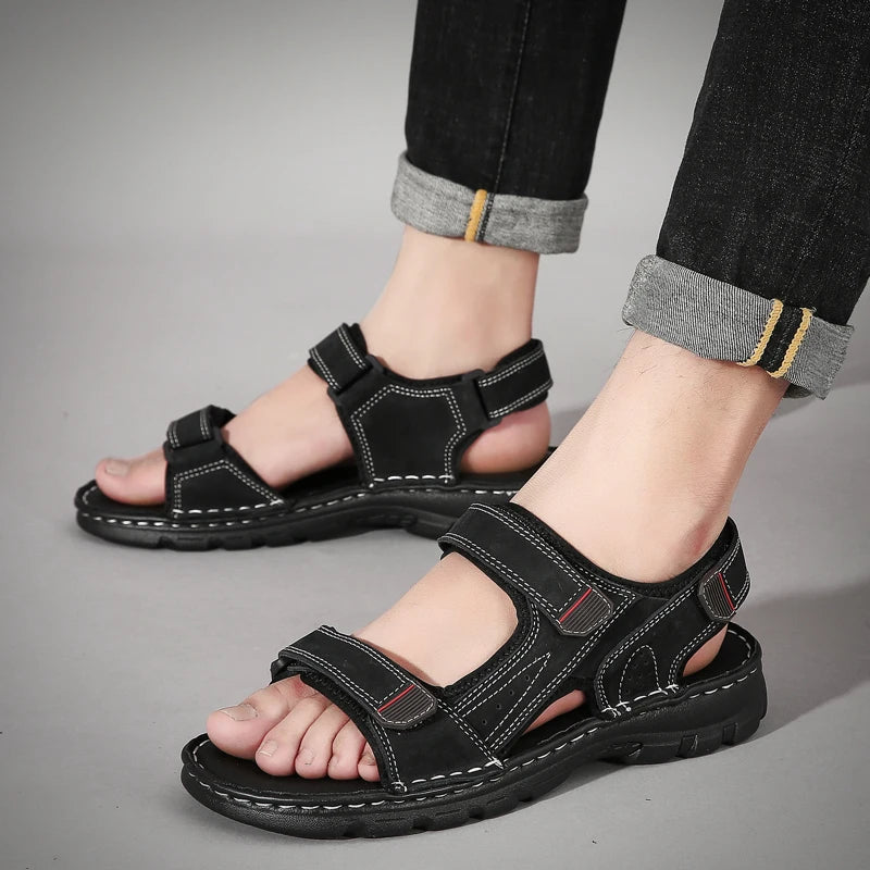 Outdoor Leather Men Sandals Summer Casual Shoes For Men Beach Sandals Soft Breathable Men Shoes Plus Size 38-48