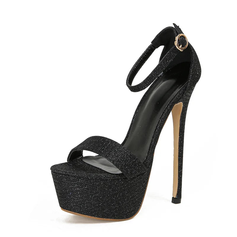 Liyke Model Catwalk Sequined Platform Sandals For Women Sexy Open Toe Party Nachtclub Stripper Heels Pole Dance Shoes Size 34-46