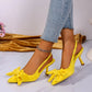Summer Bow Wrapped Stiletto Sandals Women's Fashion Pointed Toe Shallow Mouth Slip Foot Anti-Slip Wear-Resistant High Heels