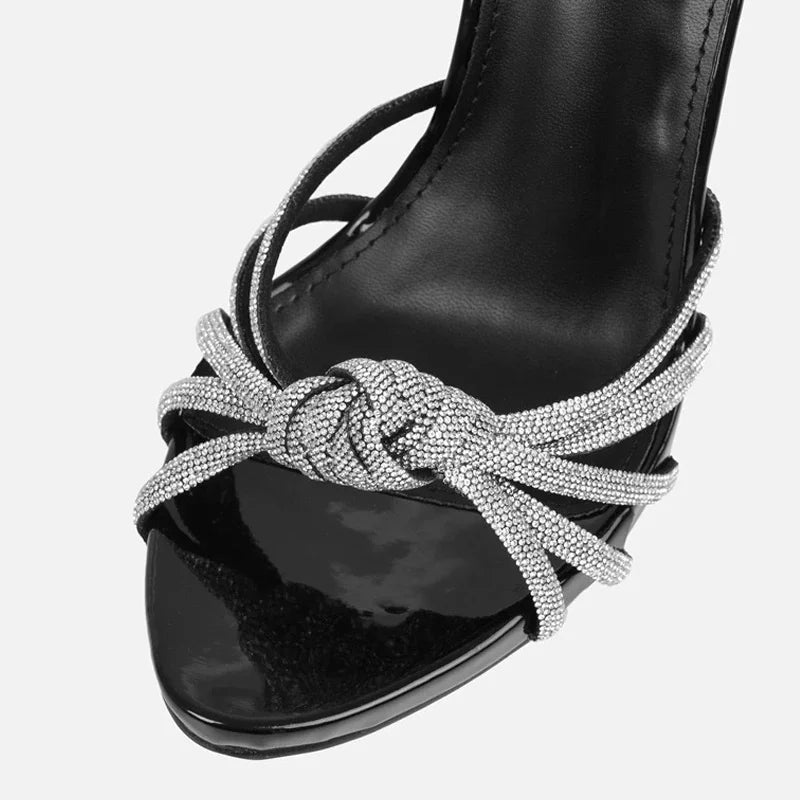 Liyke 2025 New Arrival Silver Crystal Narrow Band Women's Sandals Summer Party Wedding Prom Shoes Platform Open Toe High Heels