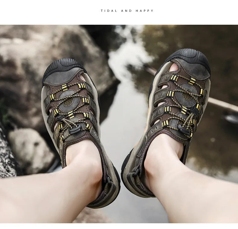 New Men's Sandals Soft Genuine Leather Sandals Shoes Men Large Size Outdoor Summer Shoes Comfort Beach Sandals Roman Men Shoes