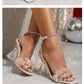 Summer 2025 Women's Fairy Tale Toe-Open Crystal Rhinestone High Heel Sandals Rubber Sole Square Toe Bridal Shoes