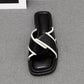 Women's Slippers and Ladies Sandals Open Toe Low Heel Outside on Beach House Black Indoor Home Slides Shoes Off White Word Flat