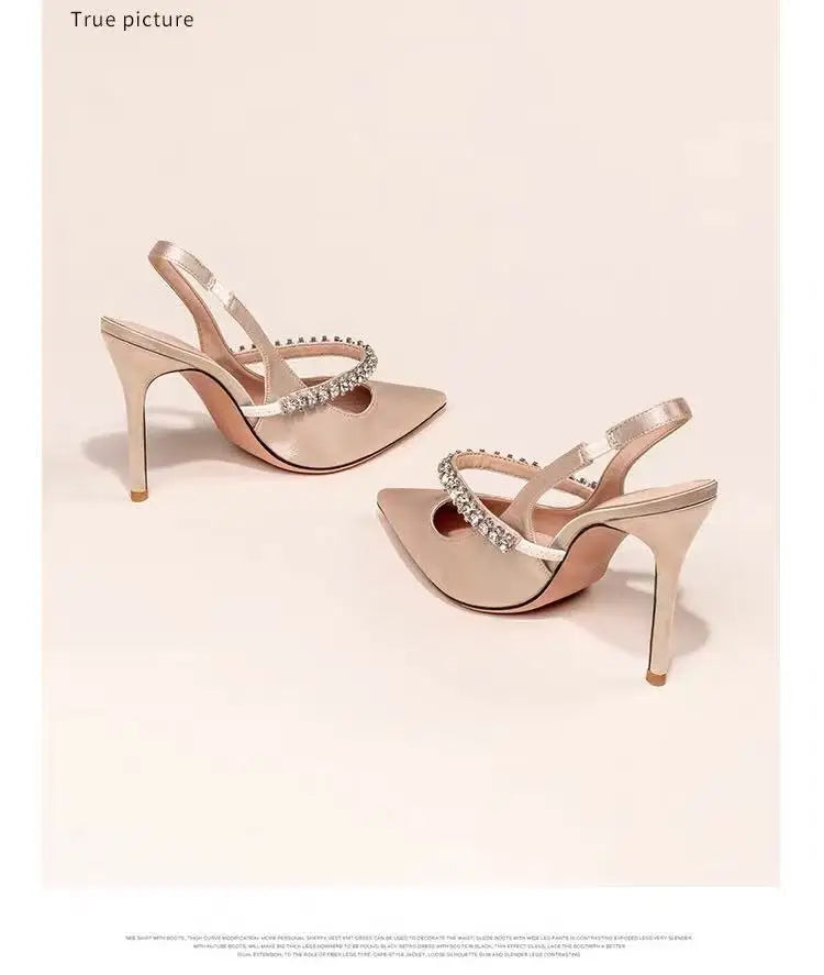 Women's Water Diamond 2025 New Slim Heeled Pointed High-heeled Shoes with A Headband and Sandals for Women's Singles