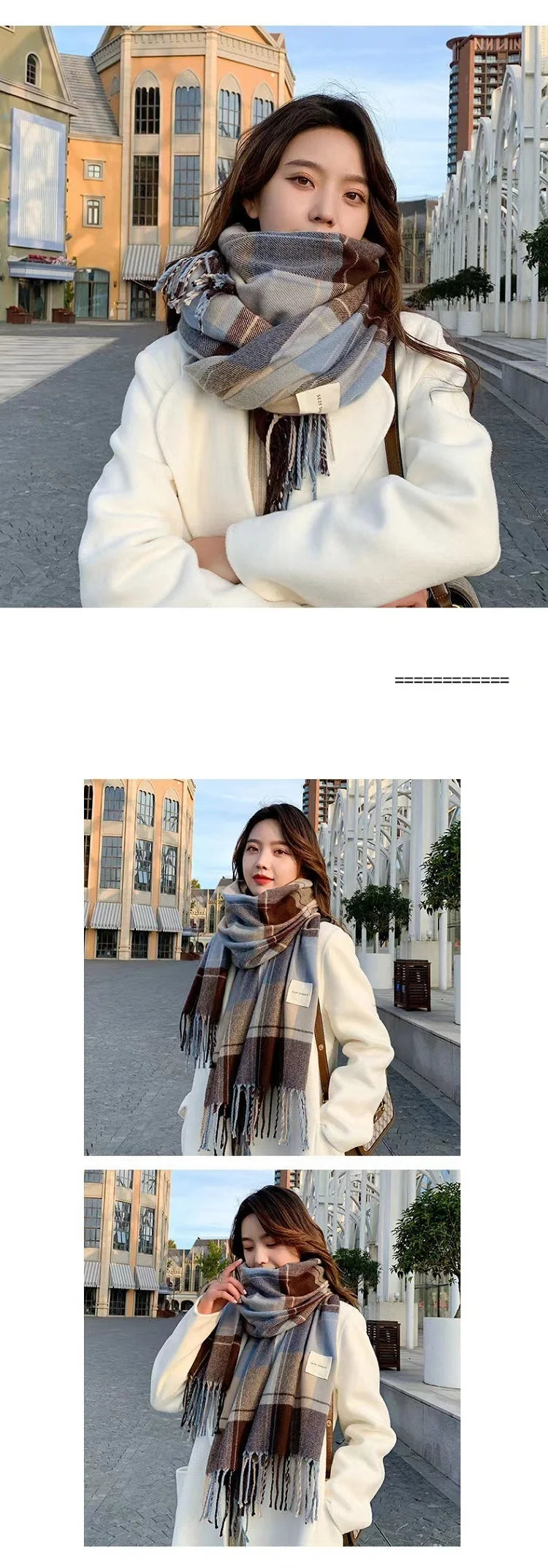 Checkered Wool Scarf | Women's Winter Cashmere Shawl | Warm & Stylish Design | EnigmaParis