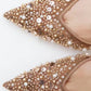 Luxury Designer Bling String Bead Mesh High Heels Women Sexy Pointy Toe Breathable Heeled Sandals Elegant Slingbacks Women Pumps
