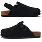 Crestar Women's Suede Clogs with Adjustable Strap Fashion Cork Footbed Genuine Leather Mules Outdoof New Slip on Potato Shoes